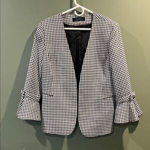 Size 16 Tahari Black & White Gingham Blazer w/ Bows on 3/4 Sleeve, fully lined